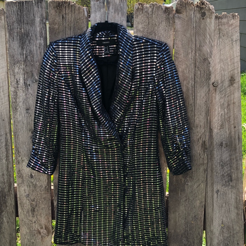 Forever 21 Black Sequin Blazer disco Jacket